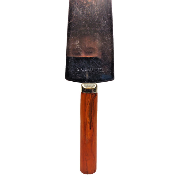 Vintage Cake Cutter Server Bakelite Handle Stainless Caramel Marbled Brown 9.5" - Picture 5 of 5